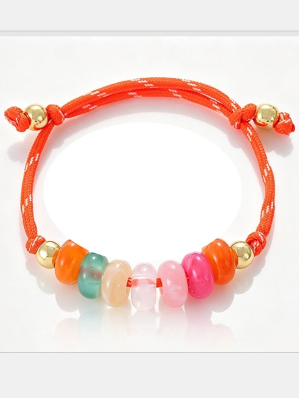 Free People Gold Tone Orange Cord Multicolored Beaded Resin Stone Charm Bracelet